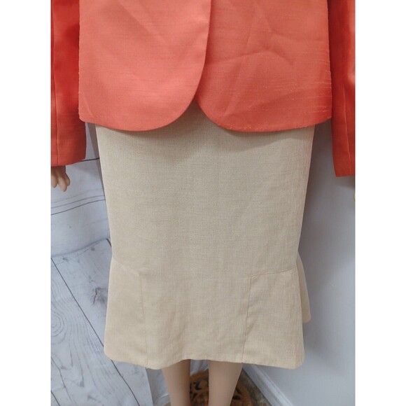 John Meyer Of Norwich / Le Suit Suit Set blazer jacket skirt Orange Beige Sz 14 - Picture 4 of 11